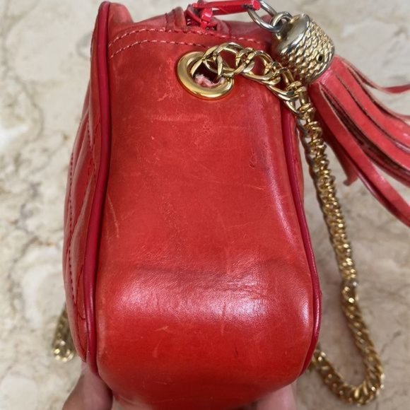 Vintage High?Fashion Quilted Red Leather Chain Strap Box Bag - Picture 6 of 10
